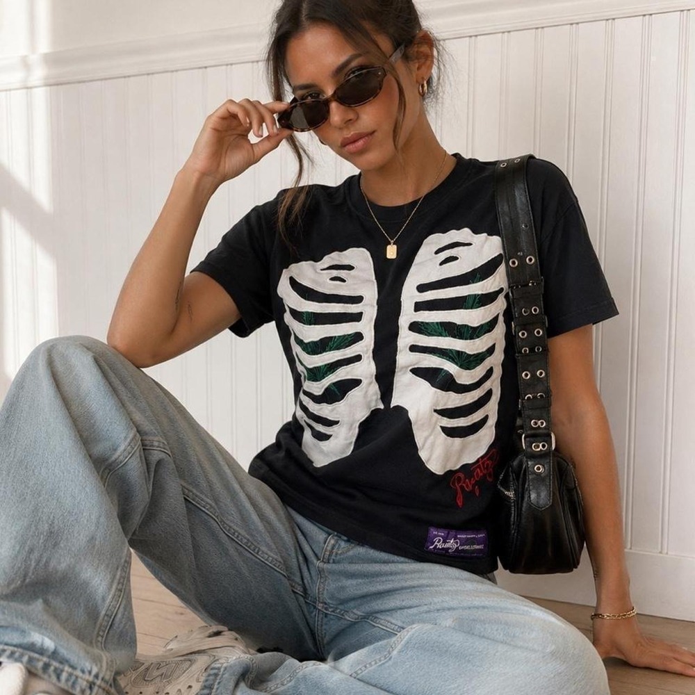 Runtz Bones Embroidered Skeleton Ribcage T-Shirt